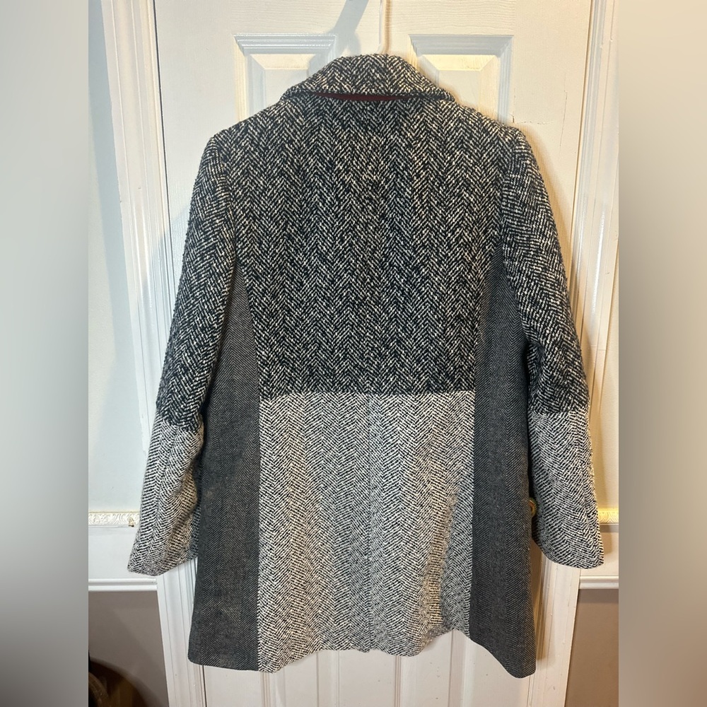 Sam Edelman Houndstooth Colorblock‎ Gray Wool Blend  2 Button Coat Sz 14 - Picture 4 of 8